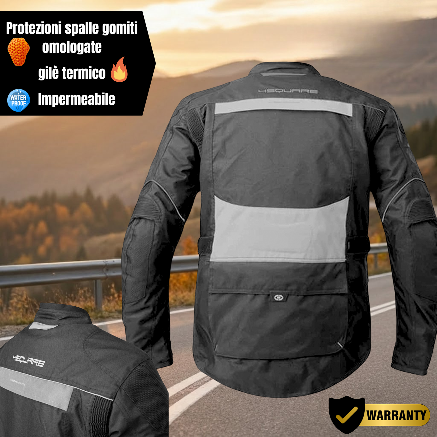 Giacca moto quattro stagioni con protezioni climber nero grigia